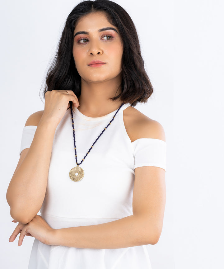 Blue long octa beaded necklace