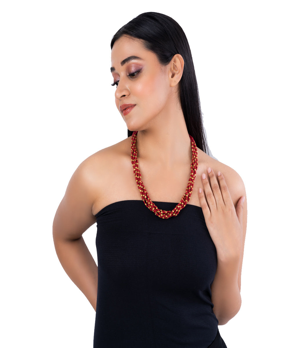 Red octa layered necklace