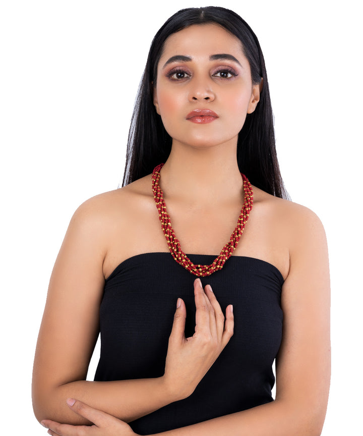 Red octa layered necklace