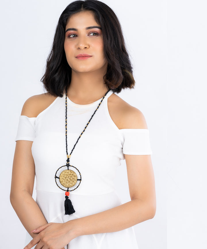 Golden brass beaded tassel necklace