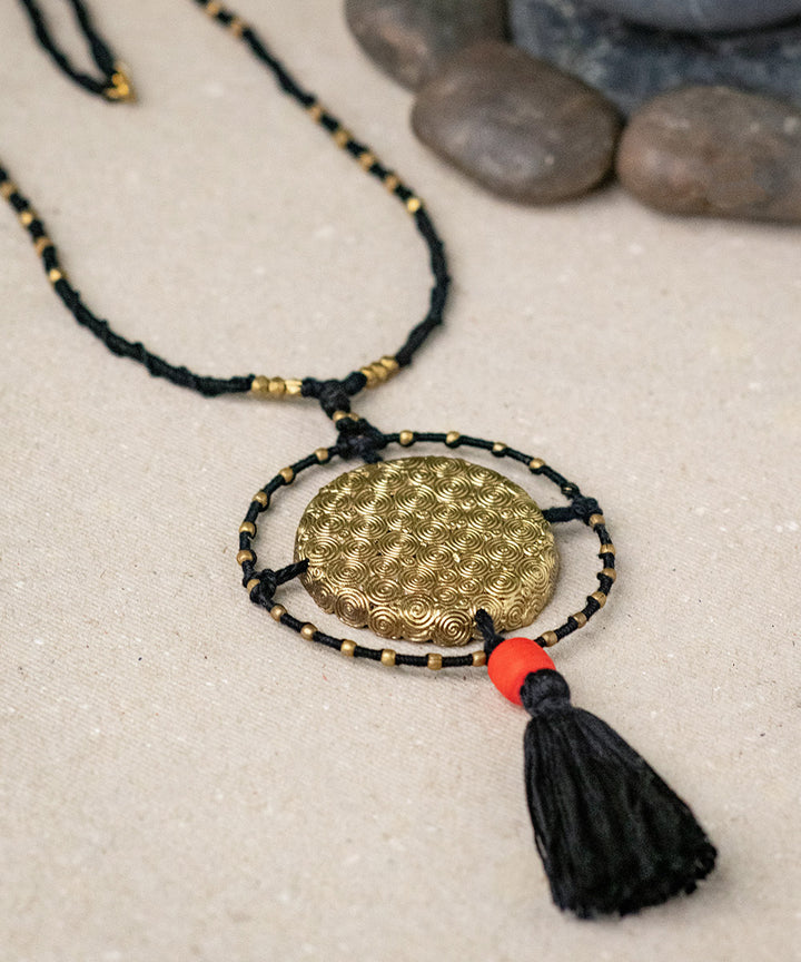 Golden brass beaded tassel necklace