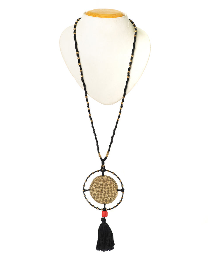 Golden brass beaded tassel necklace