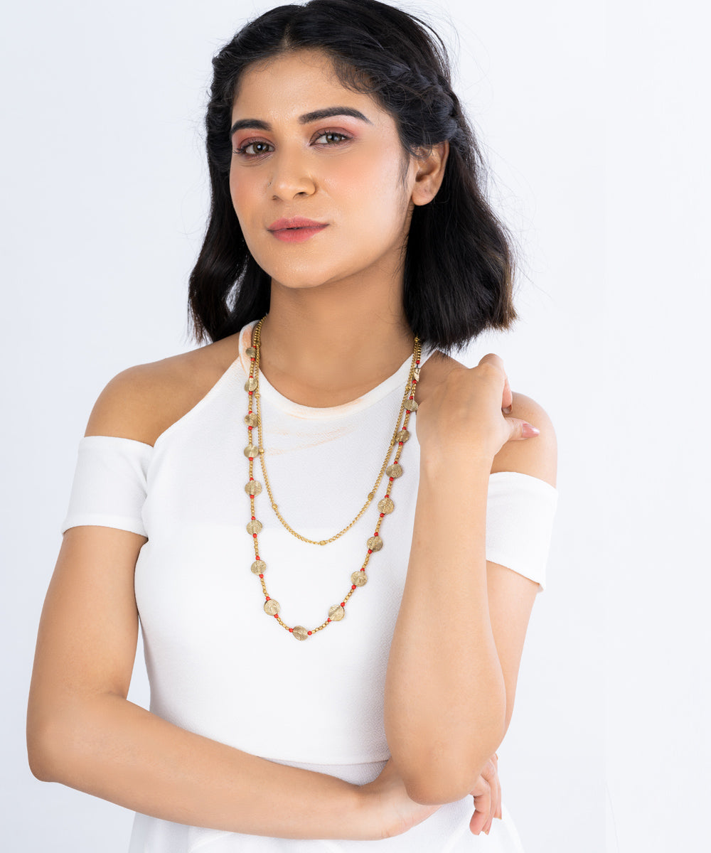 Golden coin layered dokra necklace