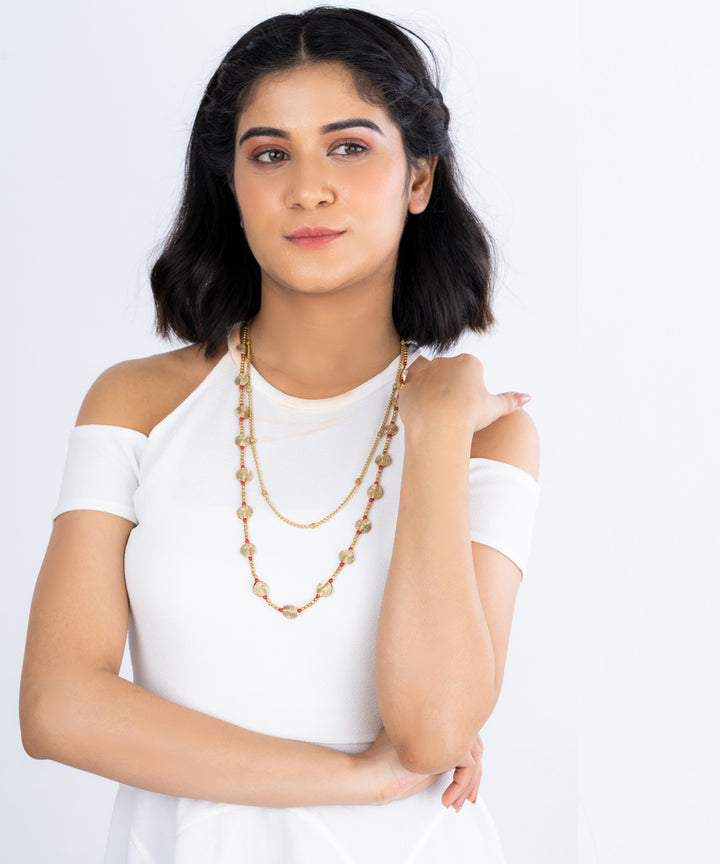 Golden coin layered dokra necklace