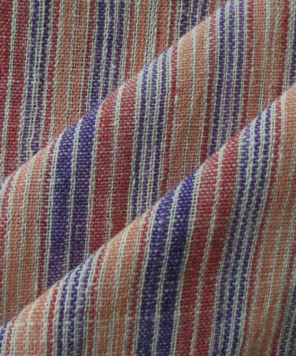 Multicolor stripes cotton handspun handwoven fabric