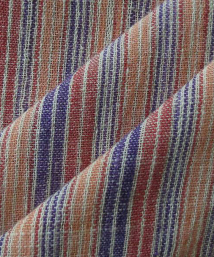 Multicolor stripes cotton handspun handwoven fabric