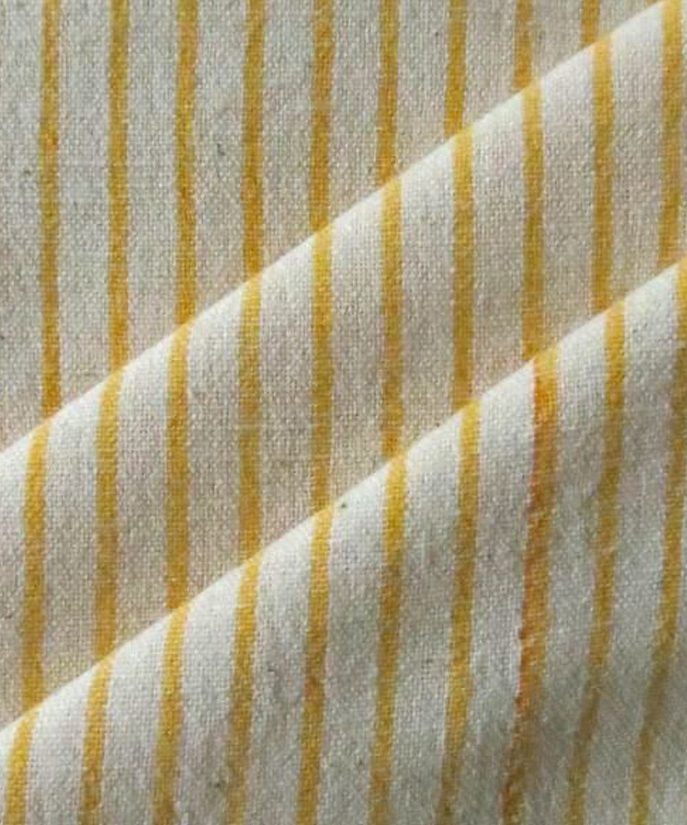 Yellow cream stripes cotton handspun handwoven fabric