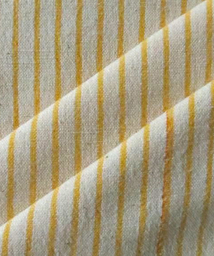 Yellow cream stripes cotton handspun handwoven fabric