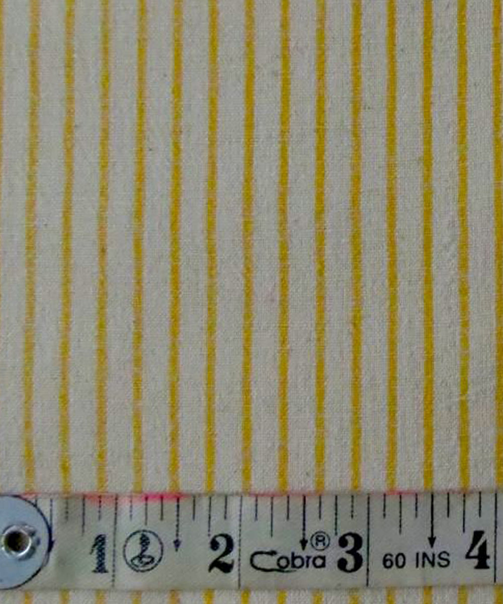 Yellow cream stripes cotton handspun handwoven fabric