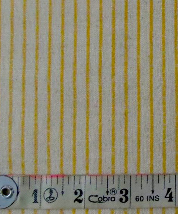 Yellow cream stripes cotton handspun handwoven fabric