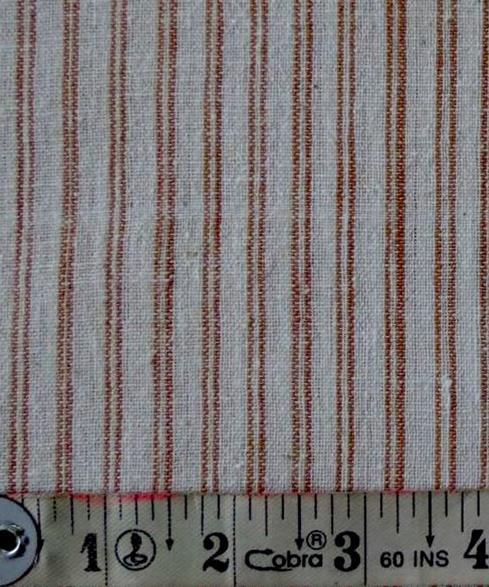 Brown cream stripes cotton handspun handwoven fabric