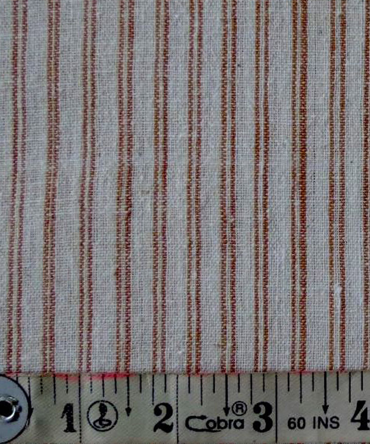 Brown cream stripes cotton handspun handwoven fabric