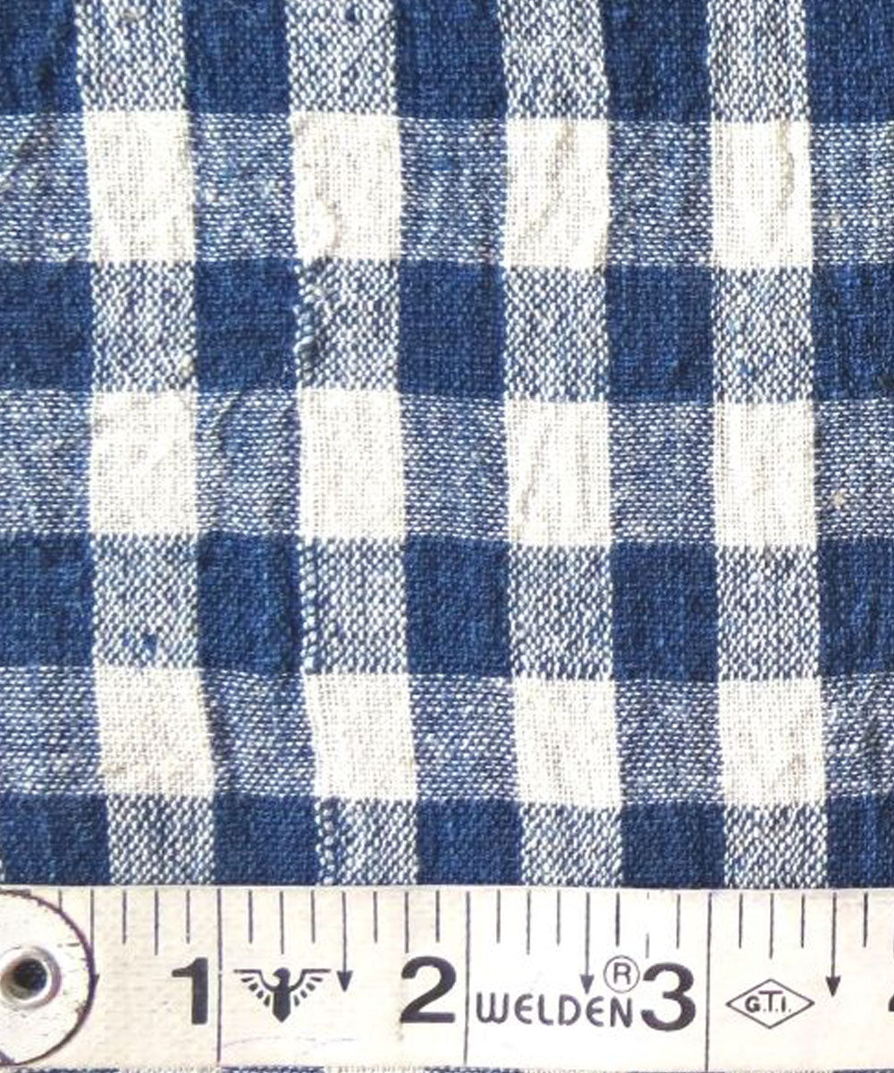Indigo white checks handwoven handspun handwoven cotton fabric