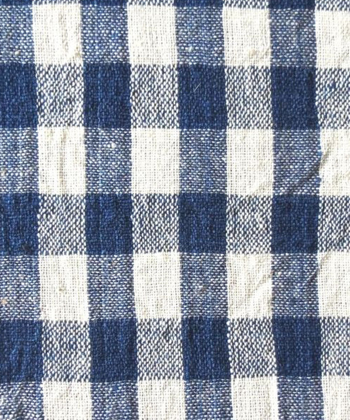 Indigo white checks handwoven handspun handwoven cotton fabric