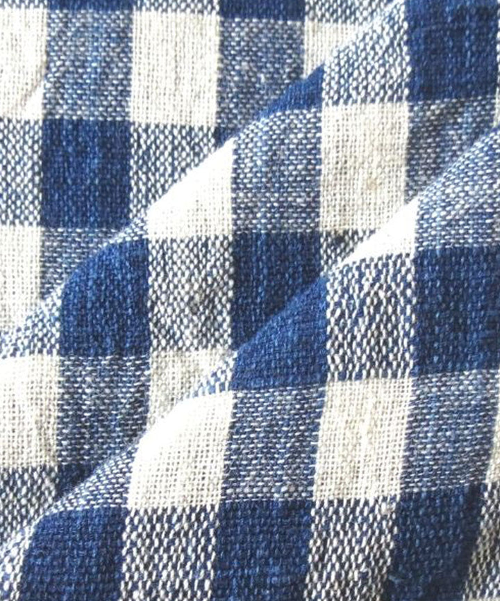 Indigo white checks handwoven handspun handwoven cotton fabric