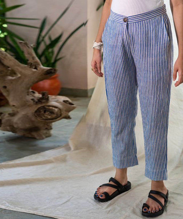 Blue and white handcrafted stripe ankle pant