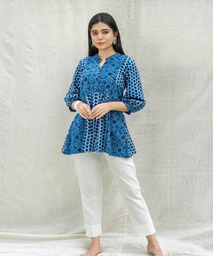Indigo polka printed top