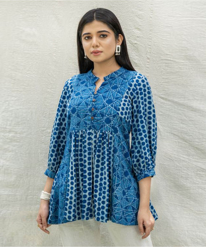Indigo polka printed top
