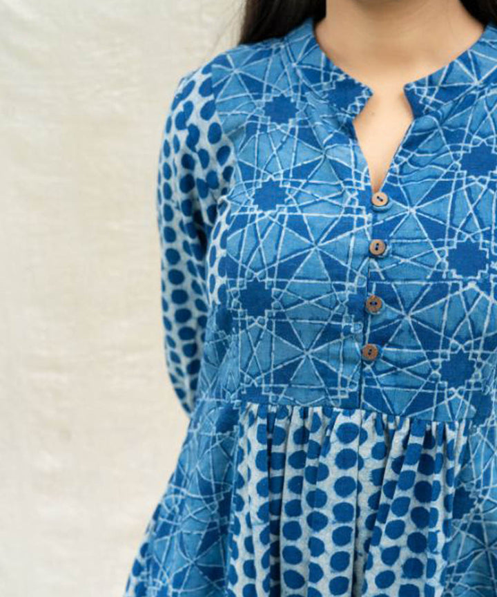 Indigo polka printed top