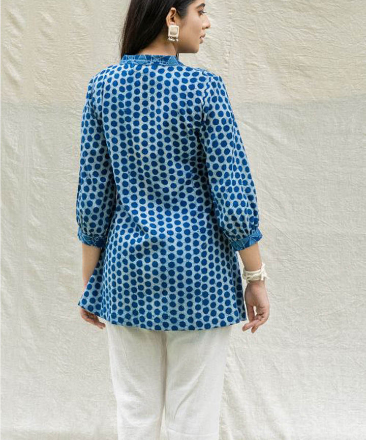Indigo polka printed top