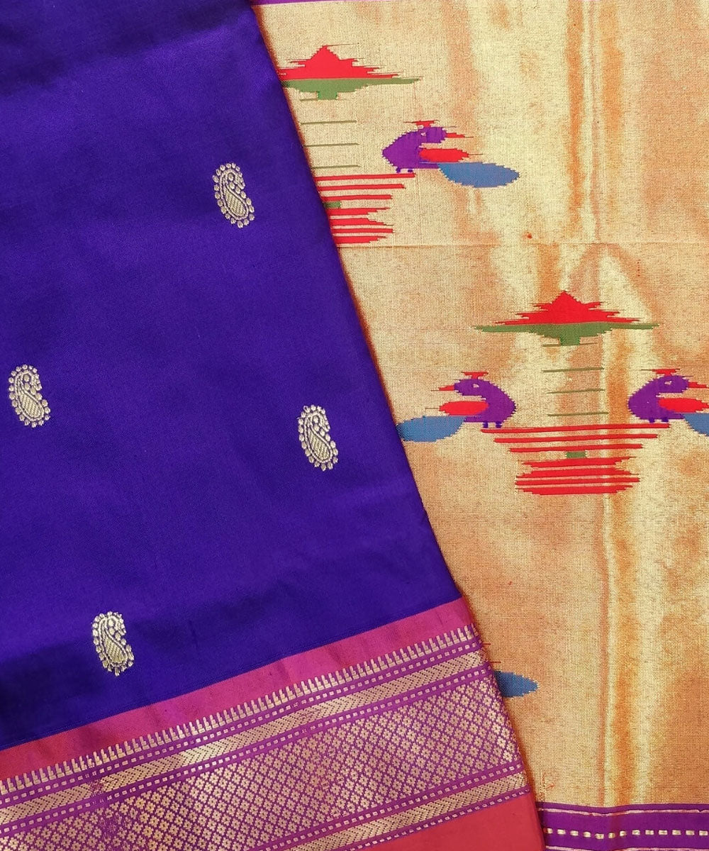 Royal blue and purple silk handloom paithani saree
