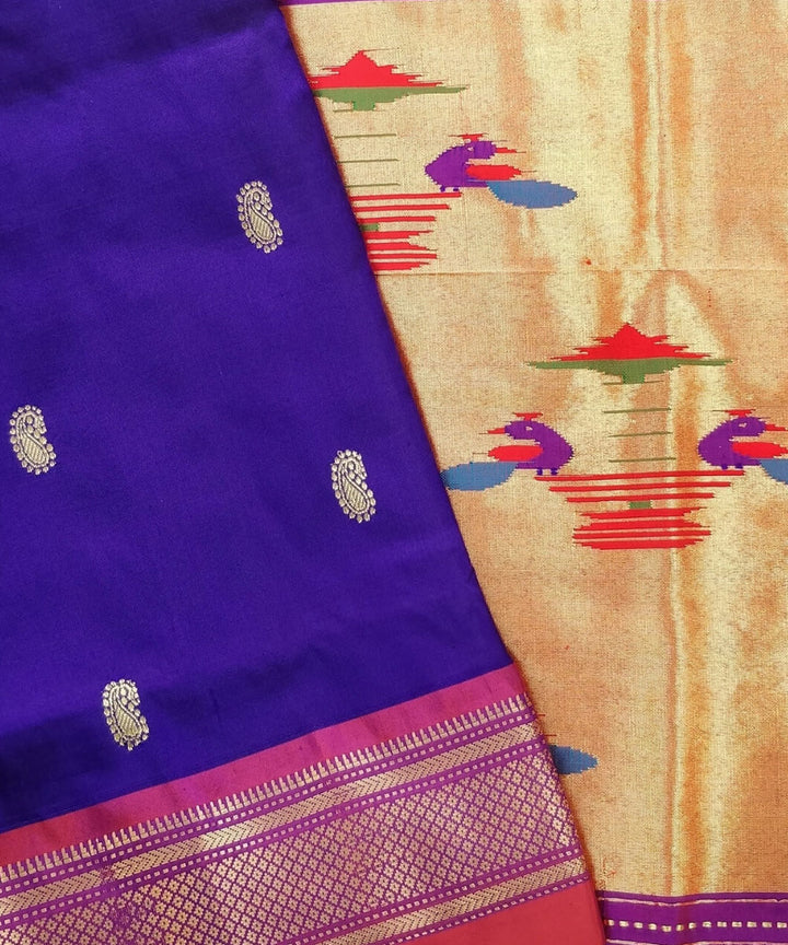 Royal blue and purple silk handloom paithani saree