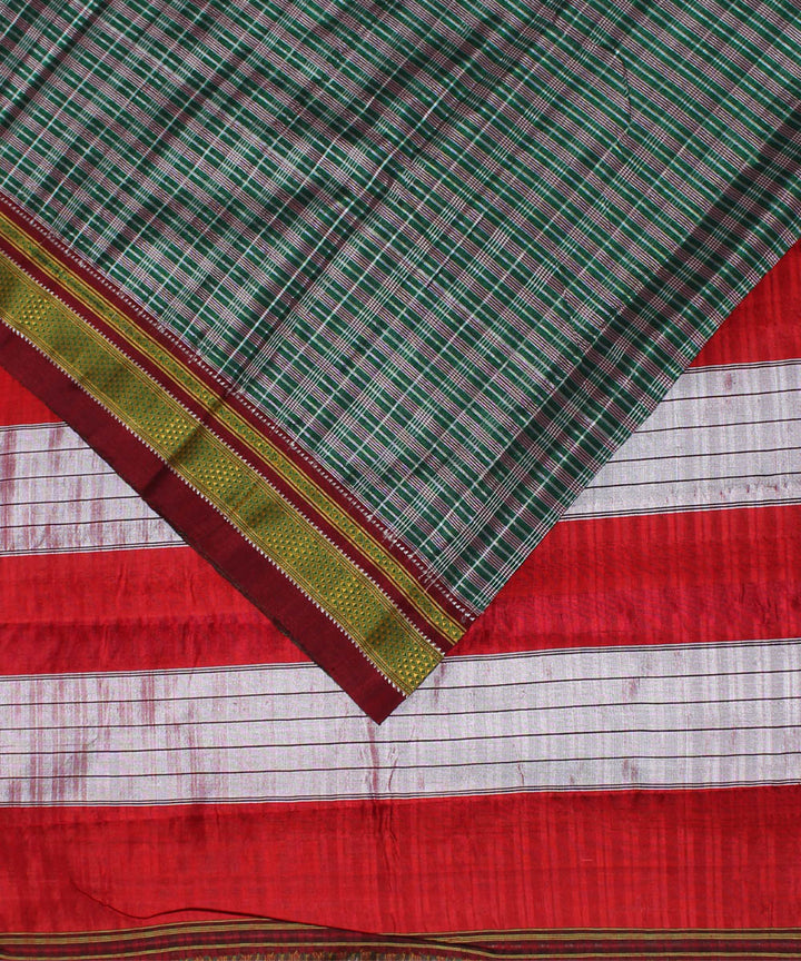 Green grey handwoven cotton art silk chikki paras ilkal saree