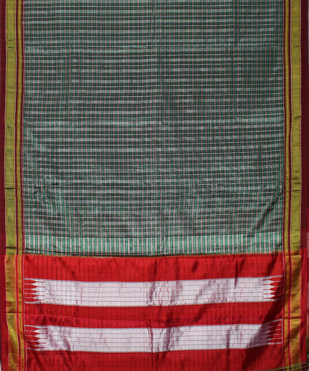 Green grey handwoven cotton art silk chikki paras ilkal saree