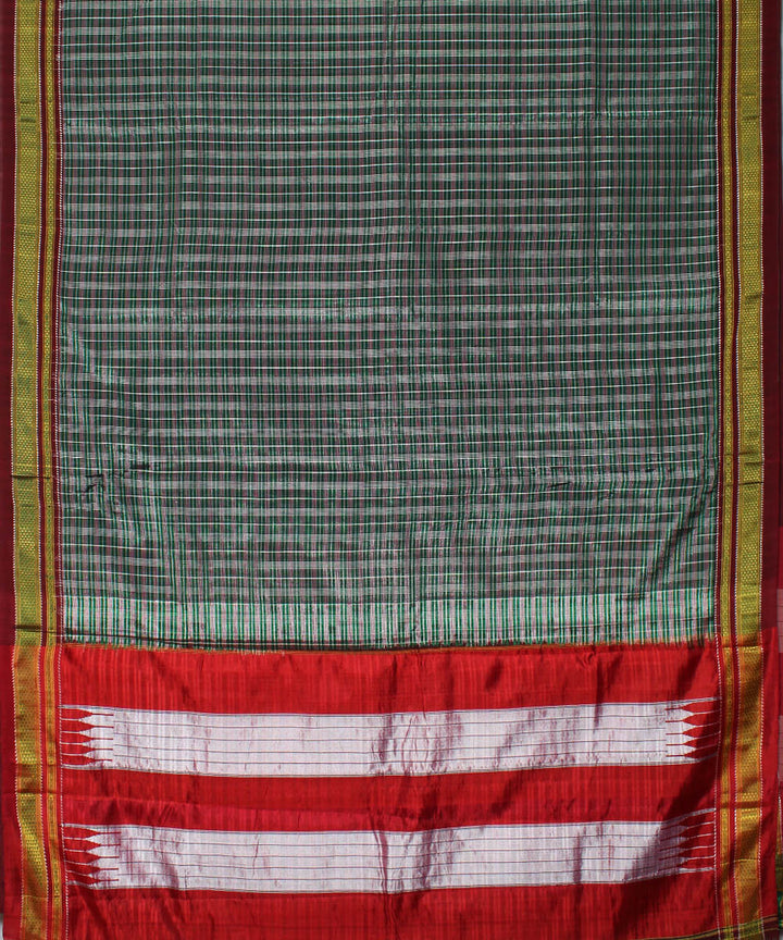 Green grey handwoven cotton art silk chikki paras ilkal saree
