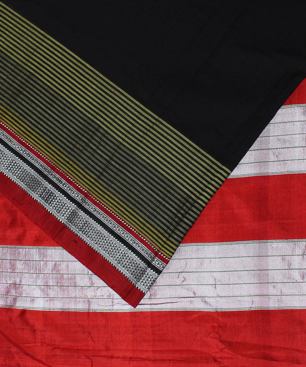 Black red handloom cotton art silk chikki paras border ilkal saree