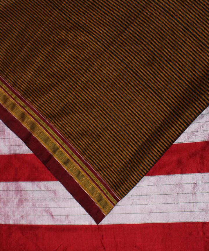 Brown red handwoven cotton art silk chikki paras border ilkal saree