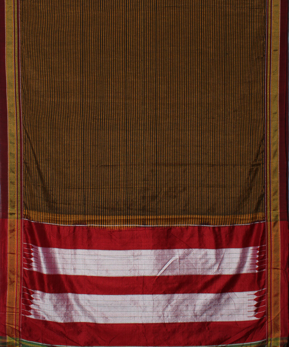 Brown red handwoven cotton art silk chikki paras border ilkal saree