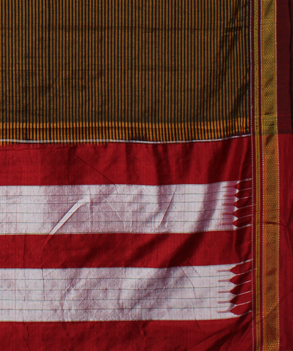 Brown red handwoven cotton art silk chikki paras border ilkal saree