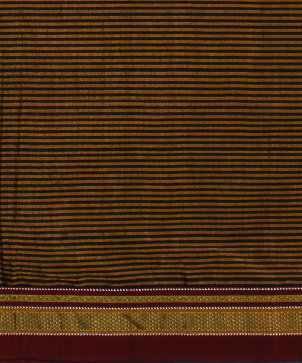 Brown red handwoven cotton art silk chikki paras border ilkal saree