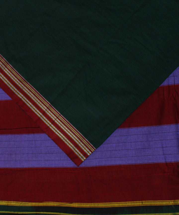 Dark green maroon handwoven cotton gayatri border ilkal saree