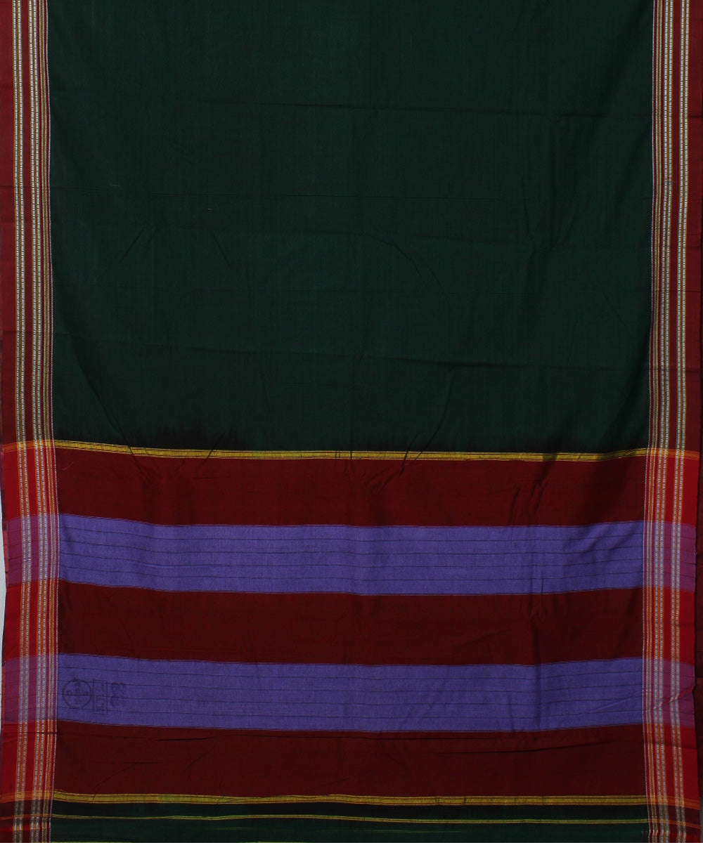 Dark green maroon handwoven cotton gayatri border ilkal saree