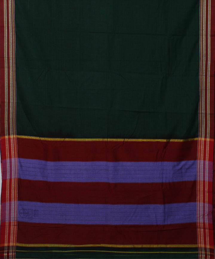 Dark green maroon handwoven cotton gayatri border ilkal saree