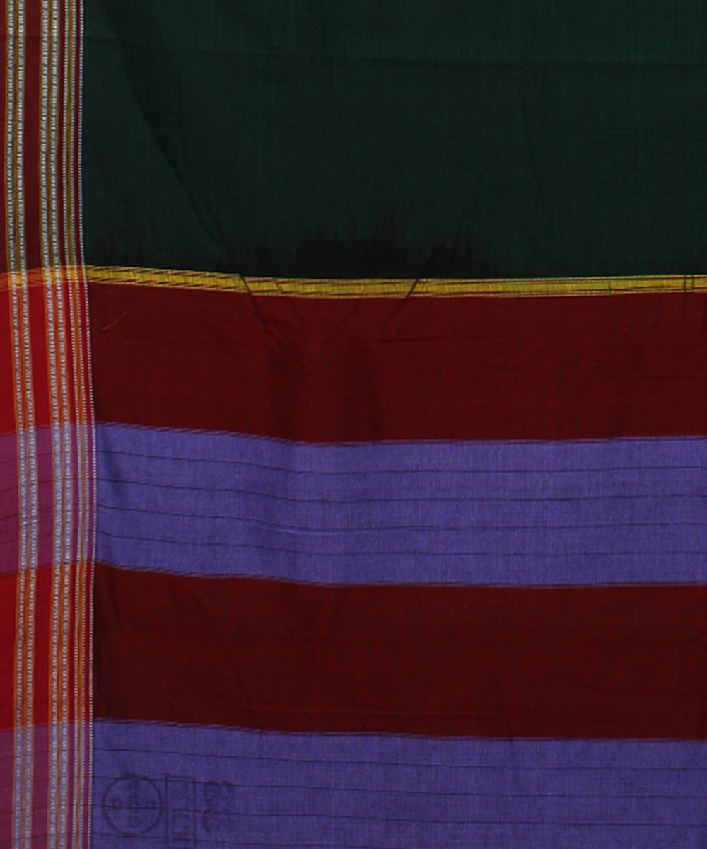 Dark green maroon handwoven cotton gayatri border ilkal saree