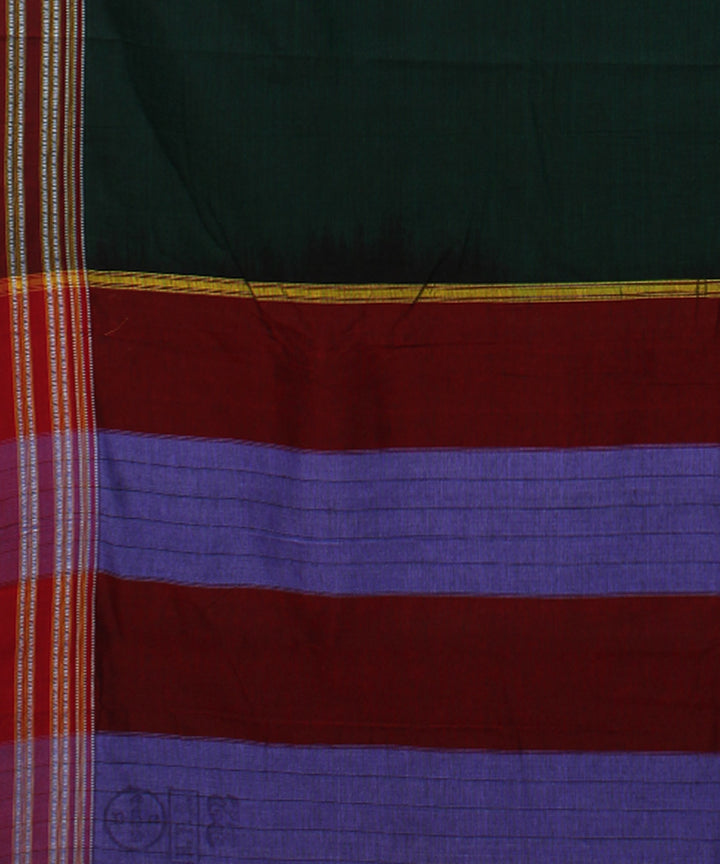 Dark green maroon handwoven cotton gayatri border ilkal saree