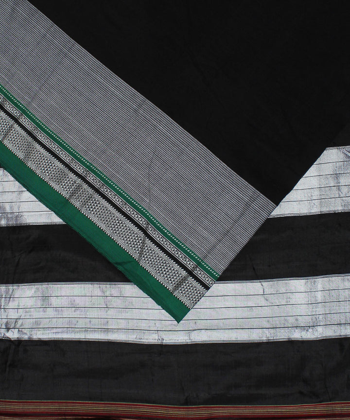 Black grey handwoven cotton art silk chikki paras border ilkal saree