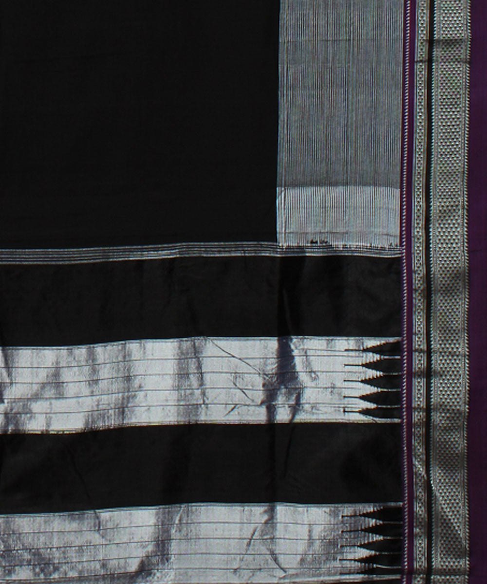 Black grey handwoven cotton art silk chikki paras border ilkal saree