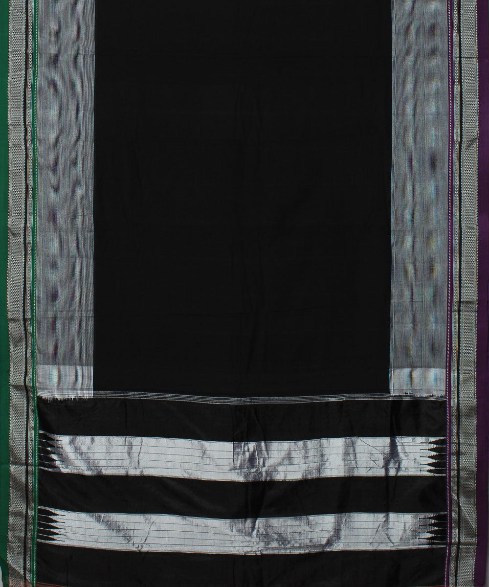 Black grey handwoven cotton art silk chikki paras border ilkal saree