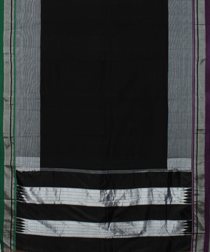 Black grey handwoven cotton art silk chikki paras border ilkal saree