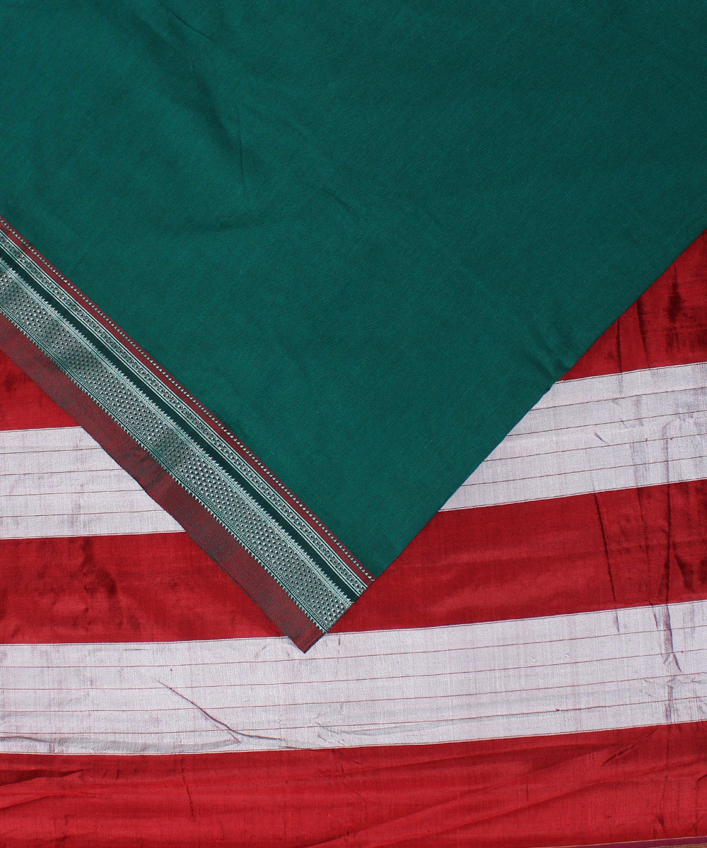 Cyan green red handloom cotton art silk chikki paras ilkal saree
