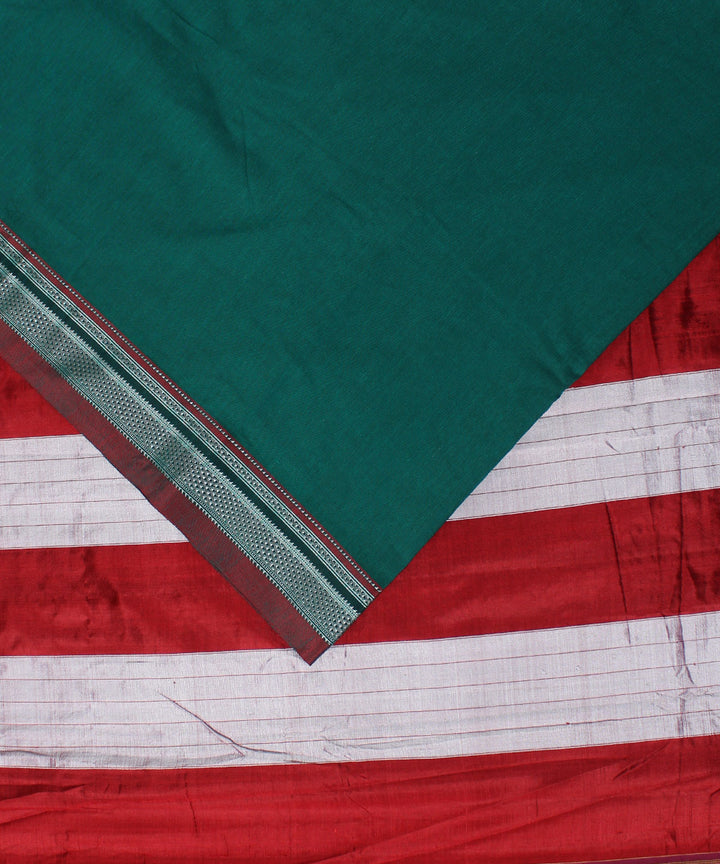 Cyan green red handloom cotton art silk chikki paras ilkal saree