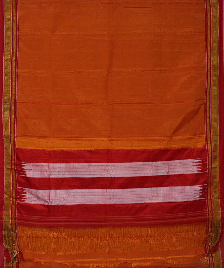 Orange red art silk and cotton handloom chikki paras ilkal saree