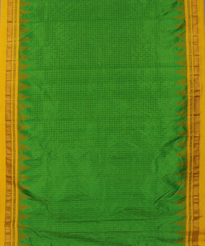 Light parrot green with yellow checks handwoven silk ilkal saree