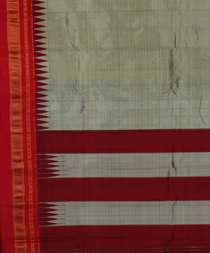 Grey red handwoven silk ilkal saree