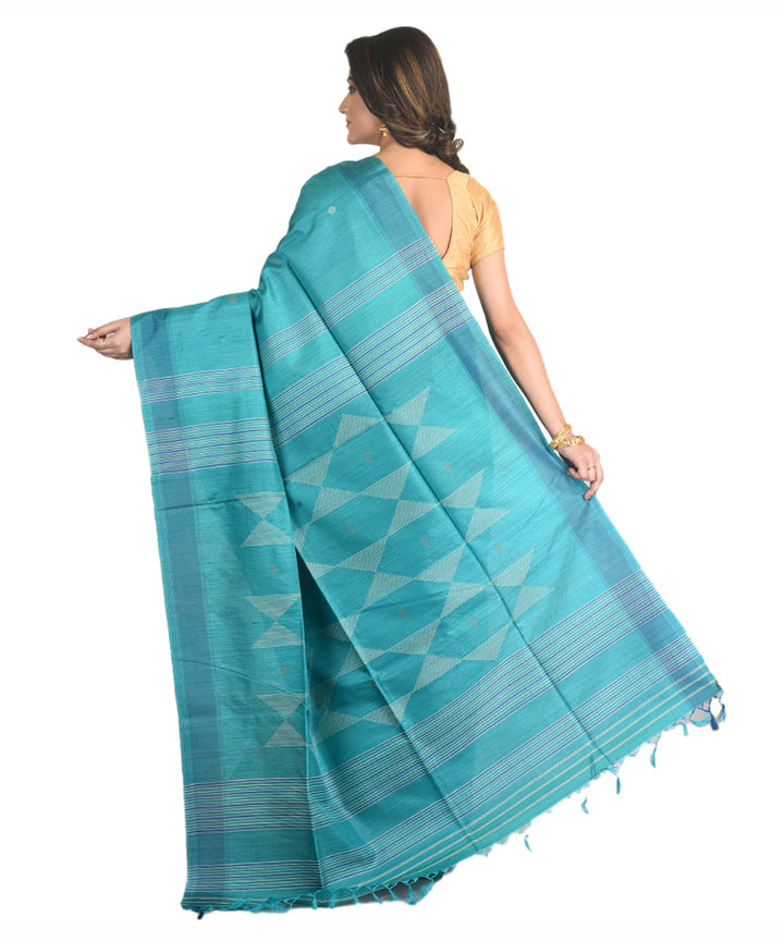 Teal green handwoven tussar silk sari