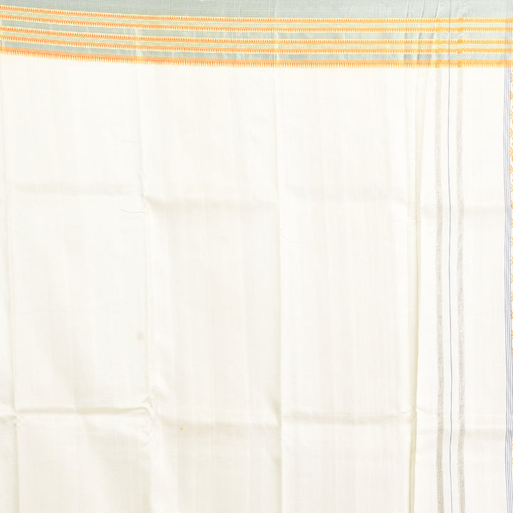 White handblock printed silk sari
